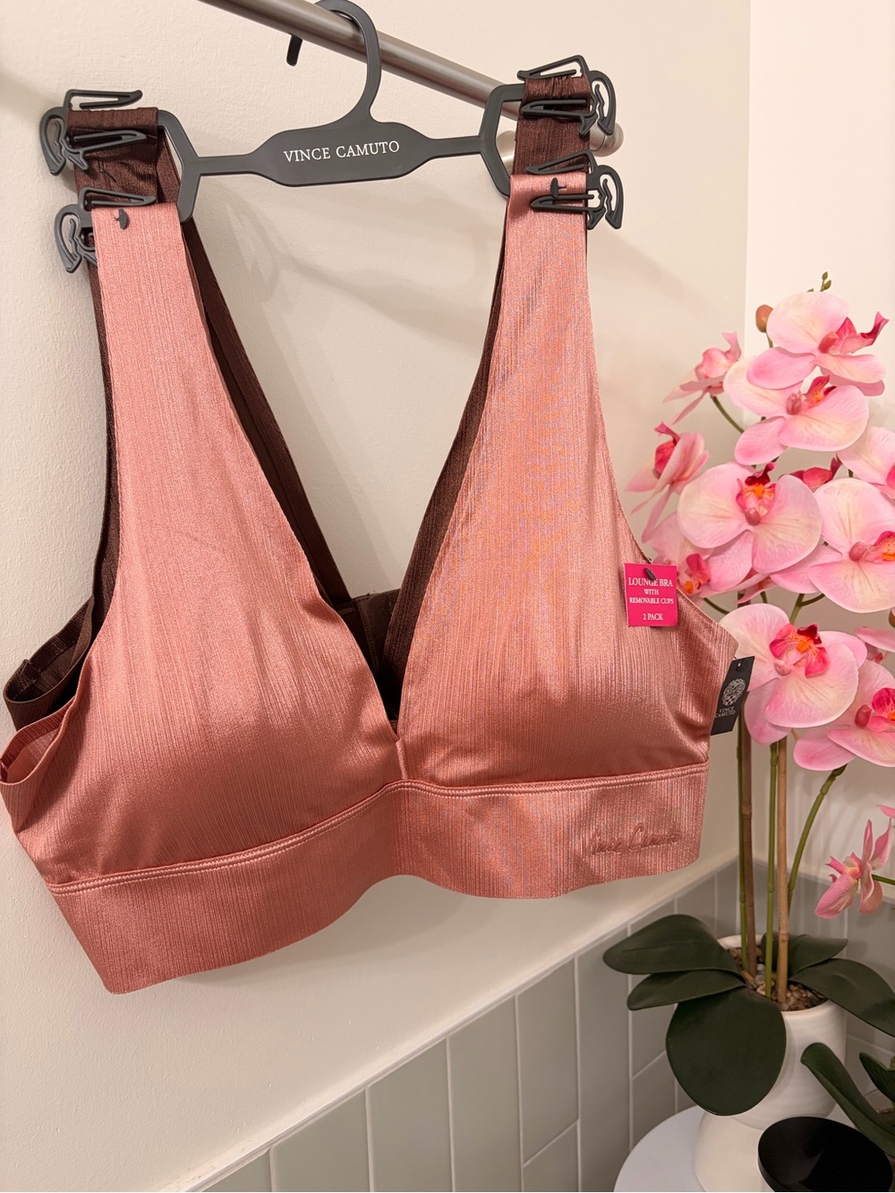 Vince Camuto Silky Rose & Chocolate Brown Lounge Bra Set : 2 Bras
